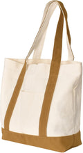 Robust Canvas Tote Bag, Canvas Shopping Bag, Cotton Bag with Extra Pocket, Reusable Shopping Bag for Shopper Beach Bag Fabric Bag Handbag Carry Bag, White and brown