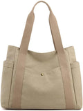 Women Canvas Large Shopper Tote Bag Simple Shoulder Bag Handbag with Zip Fabric Bag for Everyday Work Office School Travel