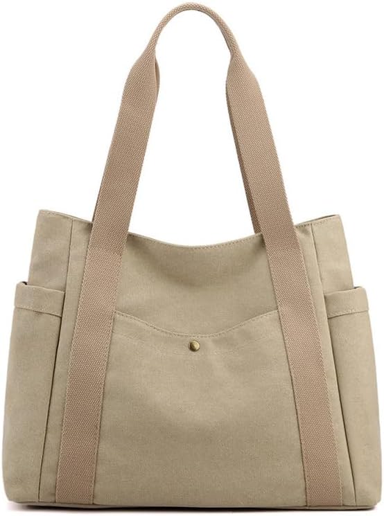 Women Canvas Large Shopper Tote Bag Simple Shoulder Bag Handbag with Zip Fabric Bag for Everyday Work Office School Travel