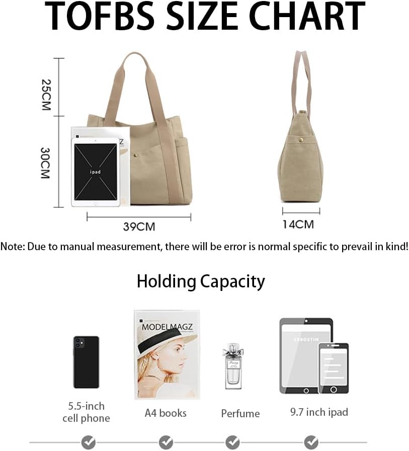 Women Canvas Large Shopper Tote Bag Simple Shoulder Bag Handbag with Zip Fabric Bag for Everyday Work Office School Travel