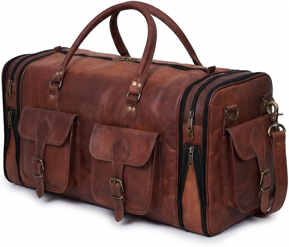 Handcrafted vintage-style large travel/gym duffel bag (30-inch); suitable for men's weekend or overnight trips