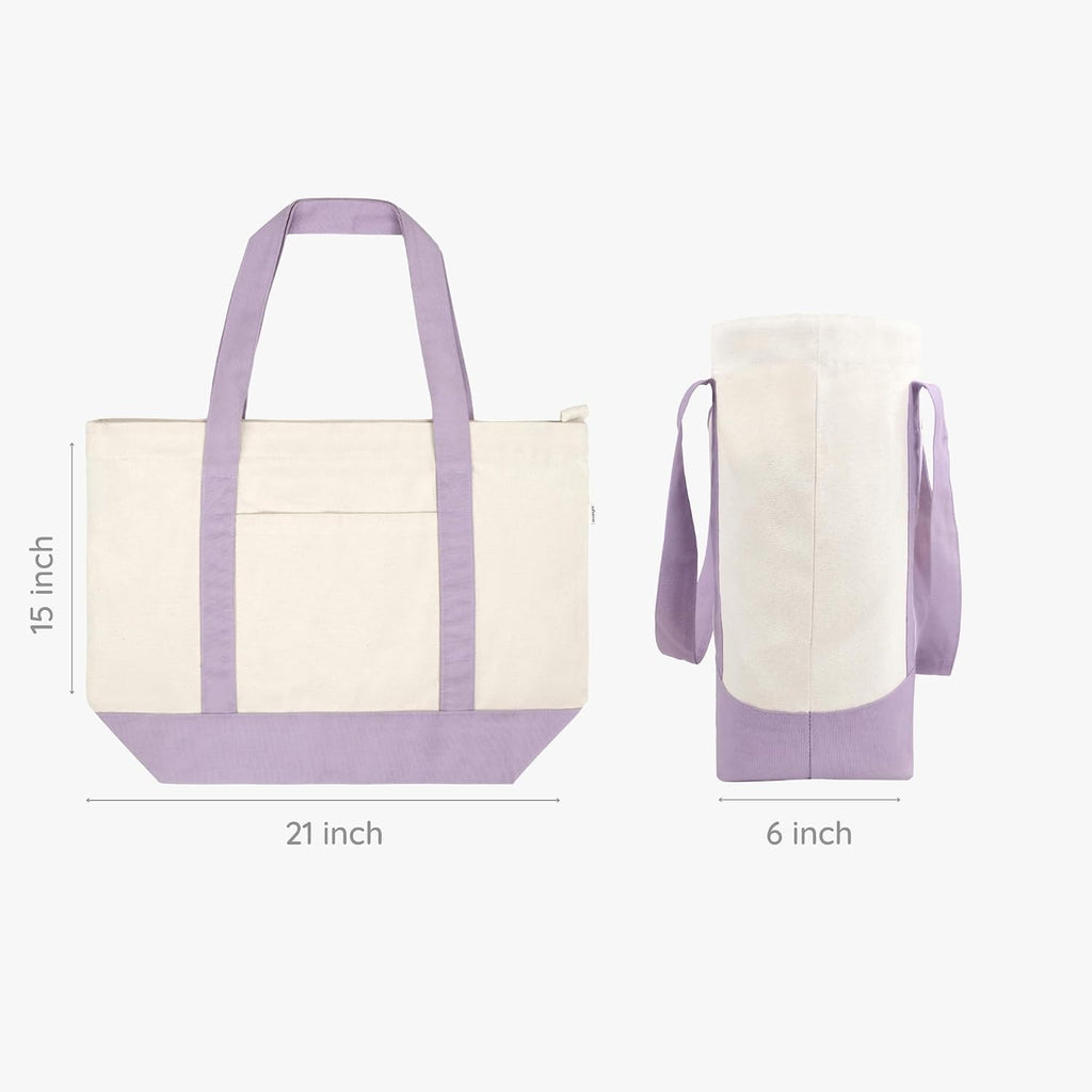Canvas Tote Bag for Women with Zip & Inner Pocket, 100% Organic Cotton Tote Bags for Men, Shopping, Beach