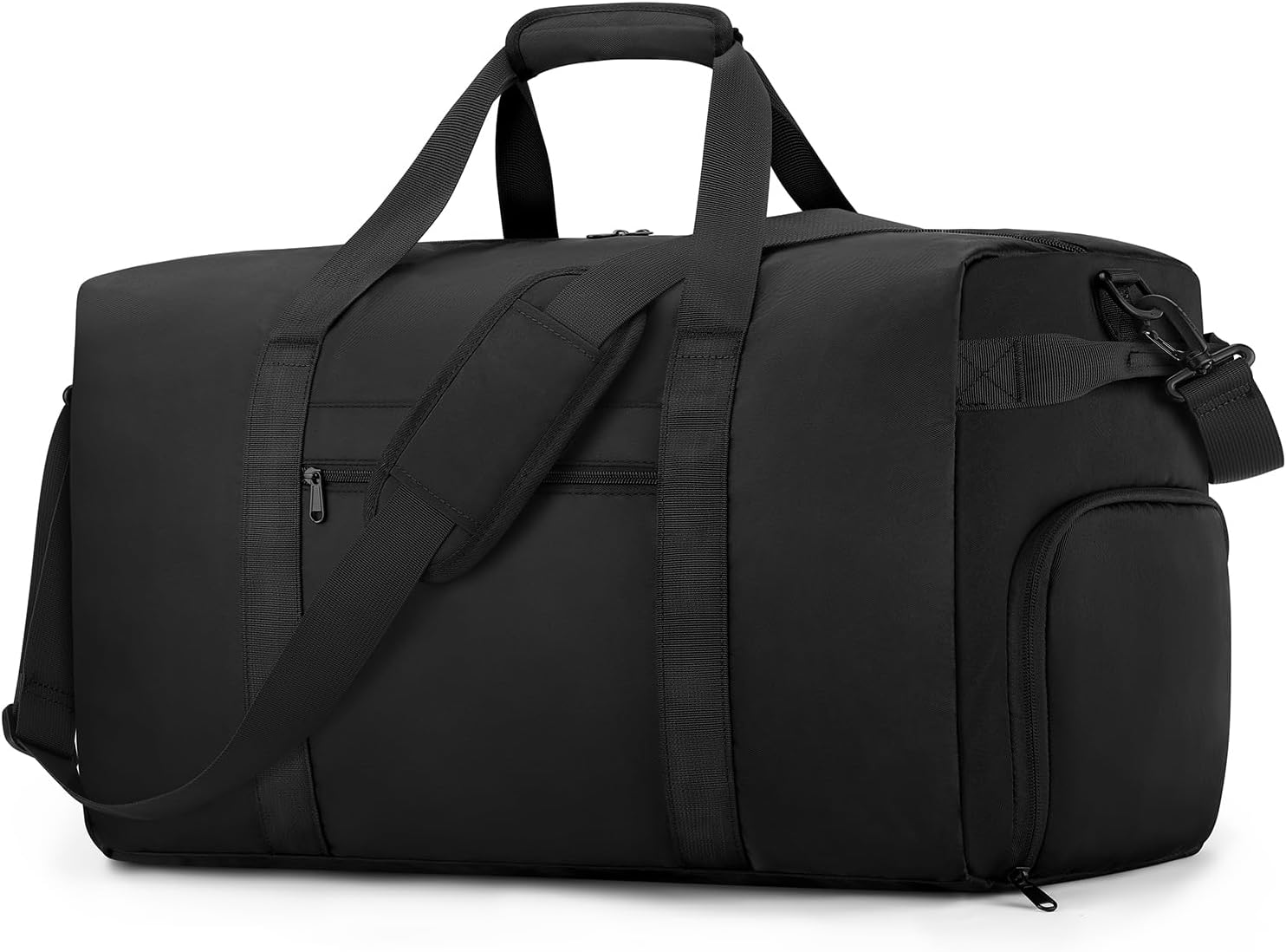 Airline-compliant (22x14x9 inch) carry-on/gym bag (45L, waterproof, unisex); lightweight travel bag with separate shoe compartment; ideal for weekends or overnight trips; Black