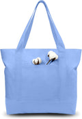 Canvas Tote Bag with an External Pocket, Reusable Grocery Shopping Bag, Top Zipper Closure, Daily Essentials