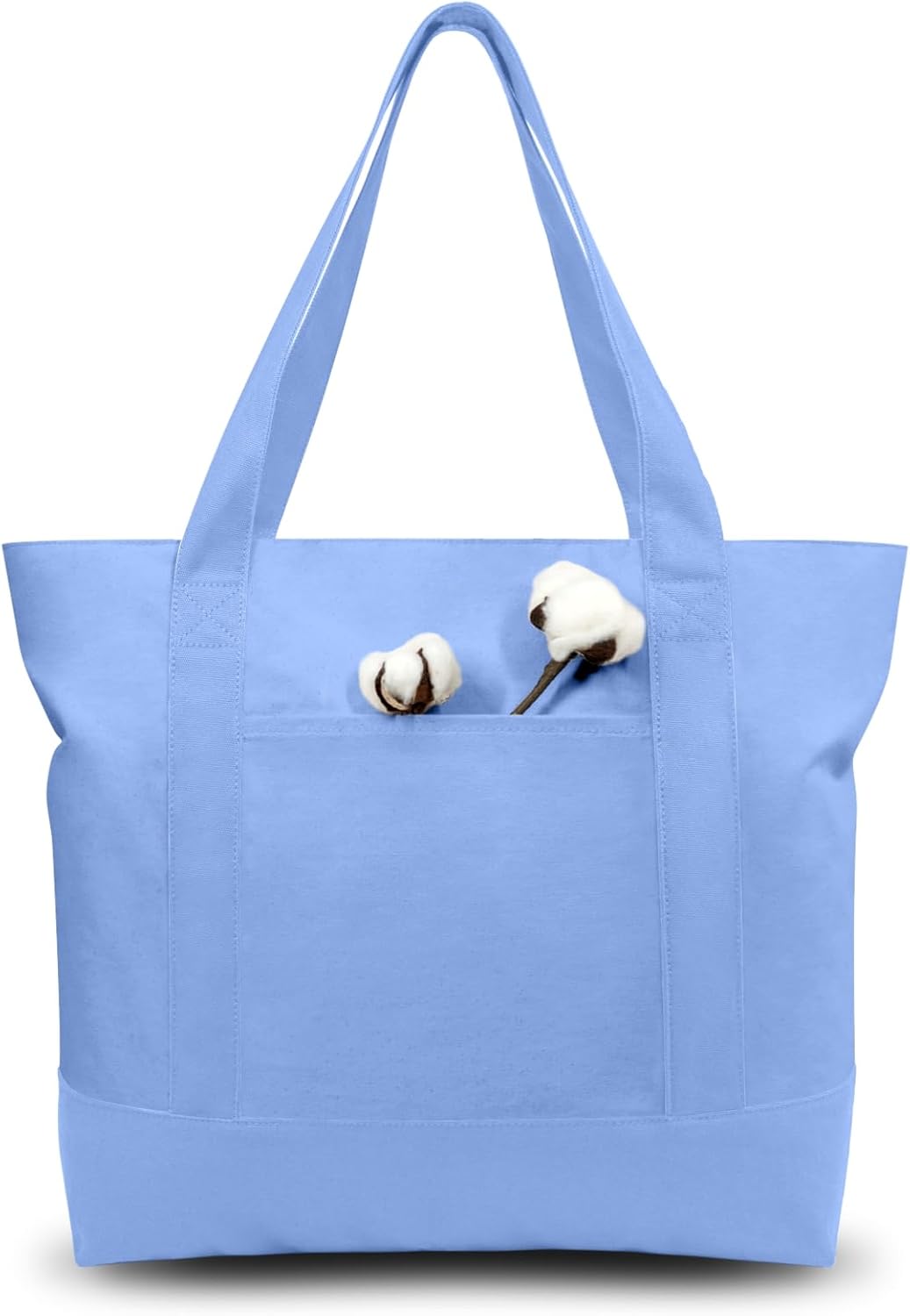 Canvas Tote Bag with an External Pocket, Reusable Grocery Shopping Bag, Top Zipper Closure, Daily Essentials