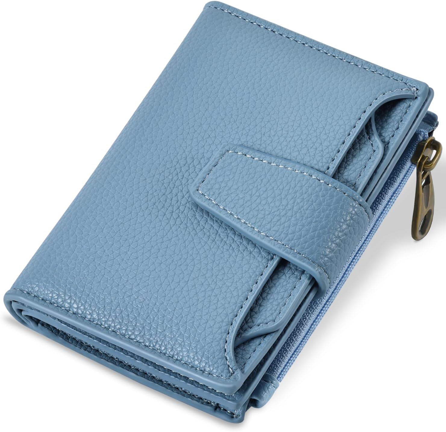 Small Wallet Women  Blocking Genuine Leather Bifold Compact Card Holder for Women with Zipper Coin Pocket 4 ID Windows
