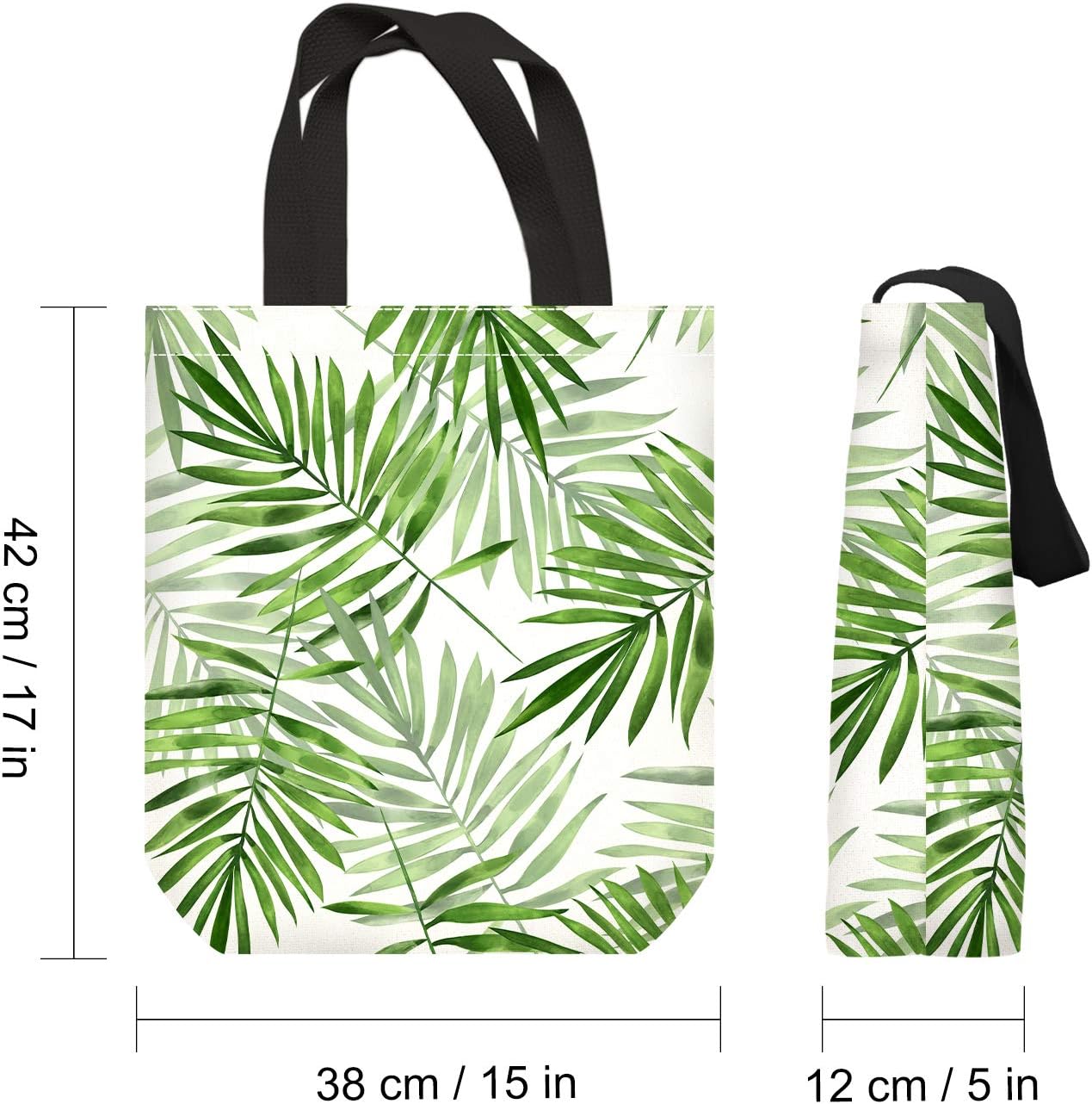 Canvas Bag Green Leaves Shopping Bag Reusable Grocery Bag Washable Foldable Canvas Tote Bag 50LBS