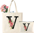 Initials Cotton Bag Personalised Letters Tote Bag and Cosmetic Bag Gift for Women Girlfriend Mum on Birthdays, Anniversary, Christmas