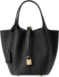 Genuine leather bucket bag for women old trend lychee drawstring soft basket tote bag