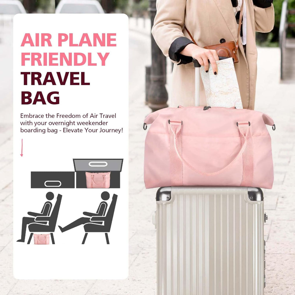 Travel/Weekender Bag: Waterproof tote (women's), gym/sports bag (men's), hospital/maternity bag, or overnight bag with luggage trolley sleeve (Coral Pink)