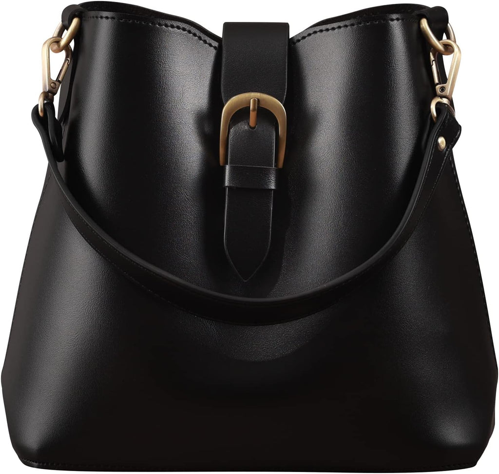 Bucket Vegan Leather Bag For Women  Retro Faux Casual Purse Classic Vintage Simple Shoulder Handbag