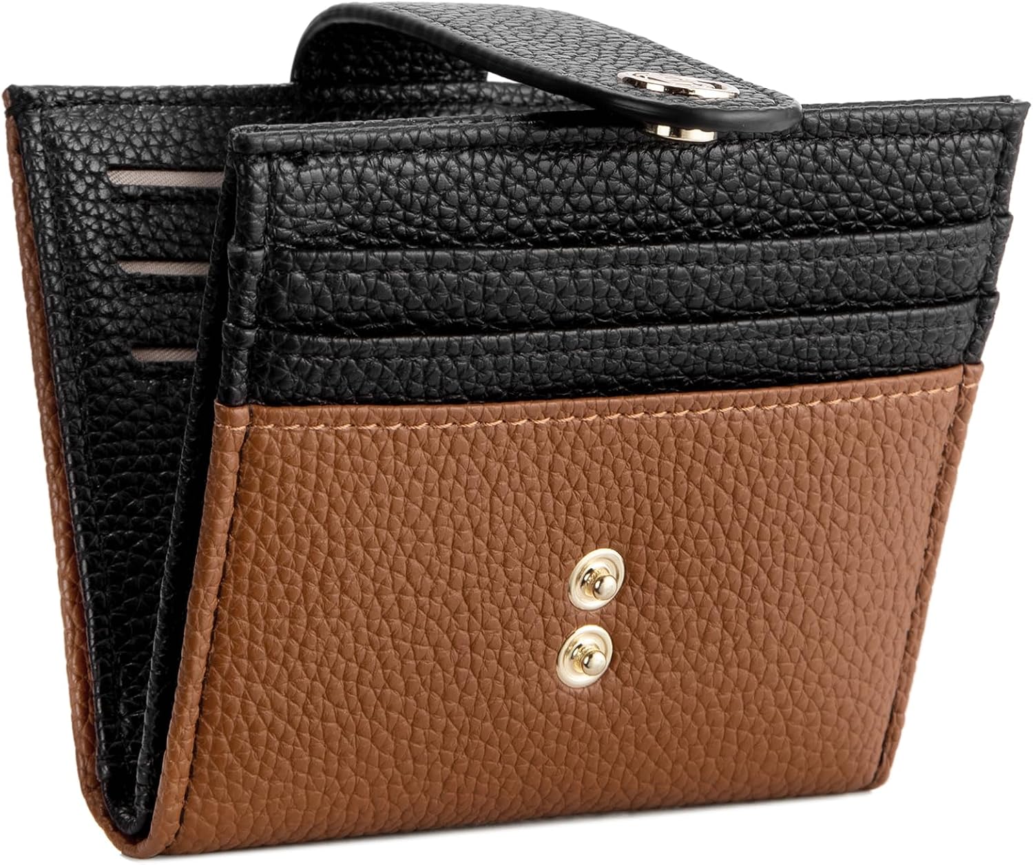 Slim Wallet for Women Small  Blocking Credit Card Holder Leather Bifold Wallets with Zipper Coin Pocket Black＆Brown