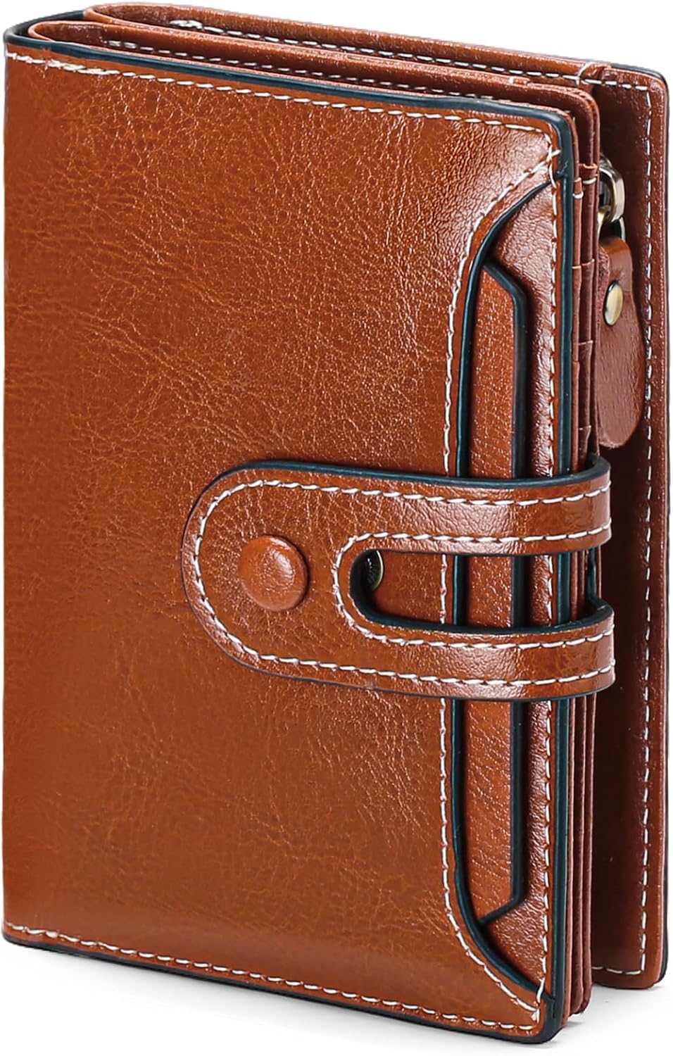 Small Wallet Women  Blocking Genuine Leather Compact Bifold Card Holder for Women with Zipper Coin Pocket 2 ID Windows