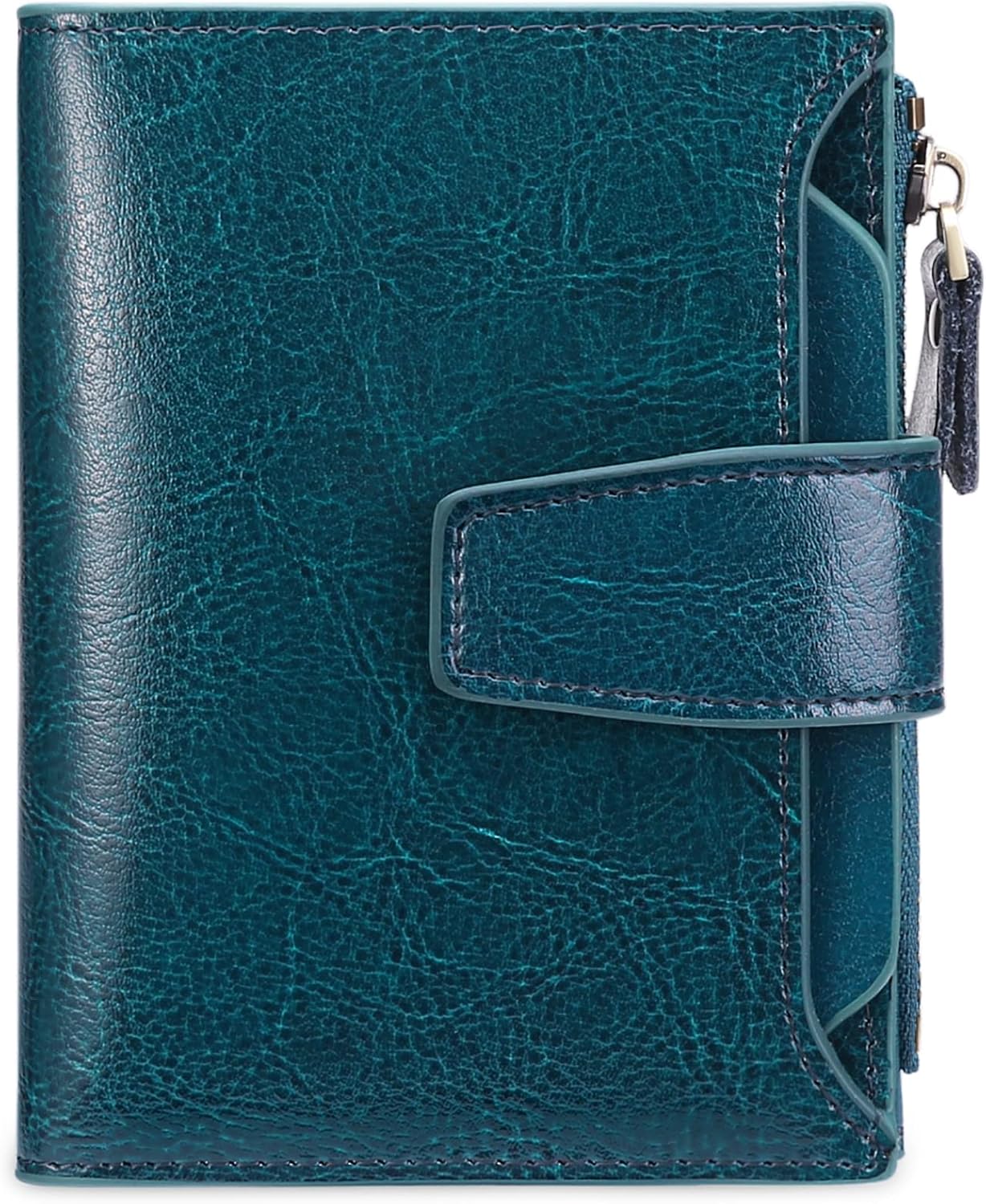 Small Women Wallet Genuine Leather  Blocking Bifold Zipper Pocket Card Holder with ID Window