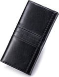 Slim Wallet for Women  Blocking Long Ladies Wallet Bifold Womens Leather Wallet with Coin Pocket ID Window, Black