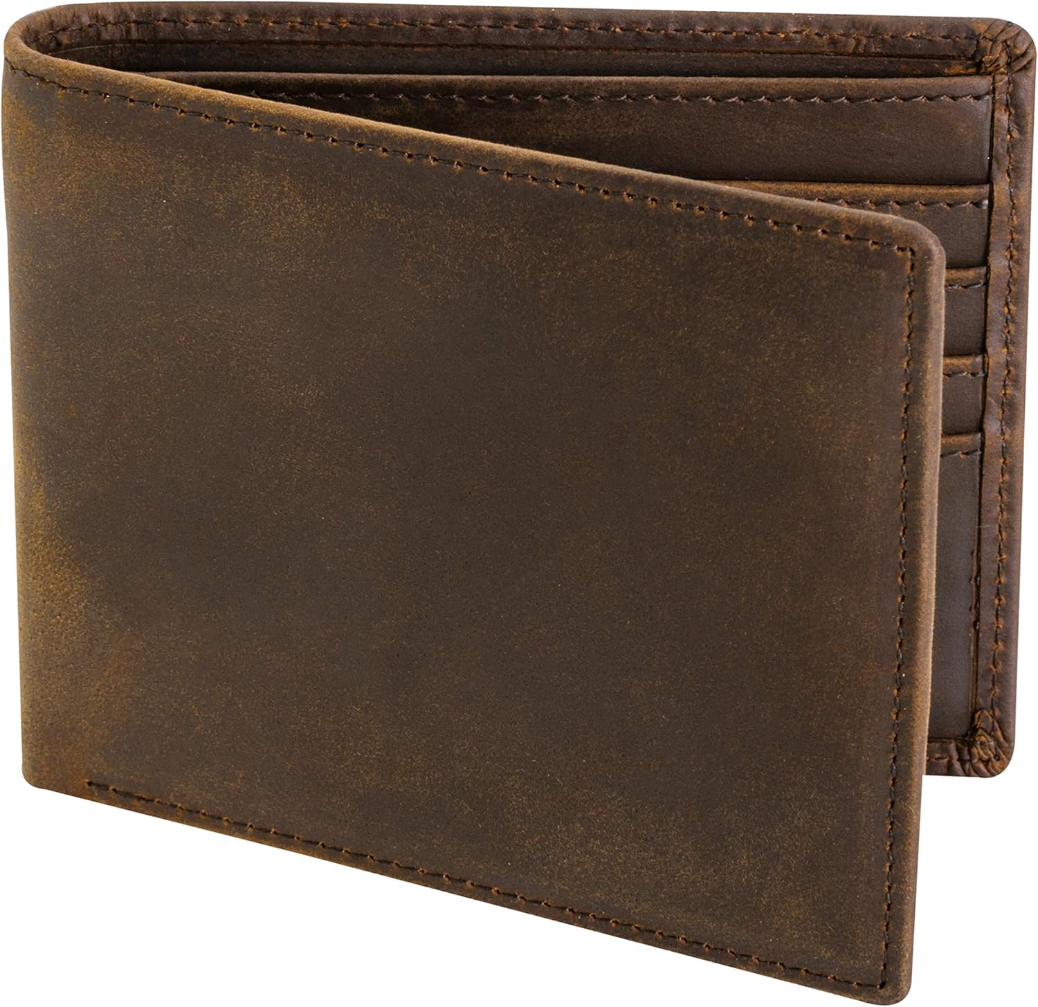 Top Grain Leather Wallet for Men |  Blocking | Bifold, Extra Capacity with 2 ID Windows | Ultra Strong Stitching | Slim Billfold with 8 Card Slots | Gift for Him